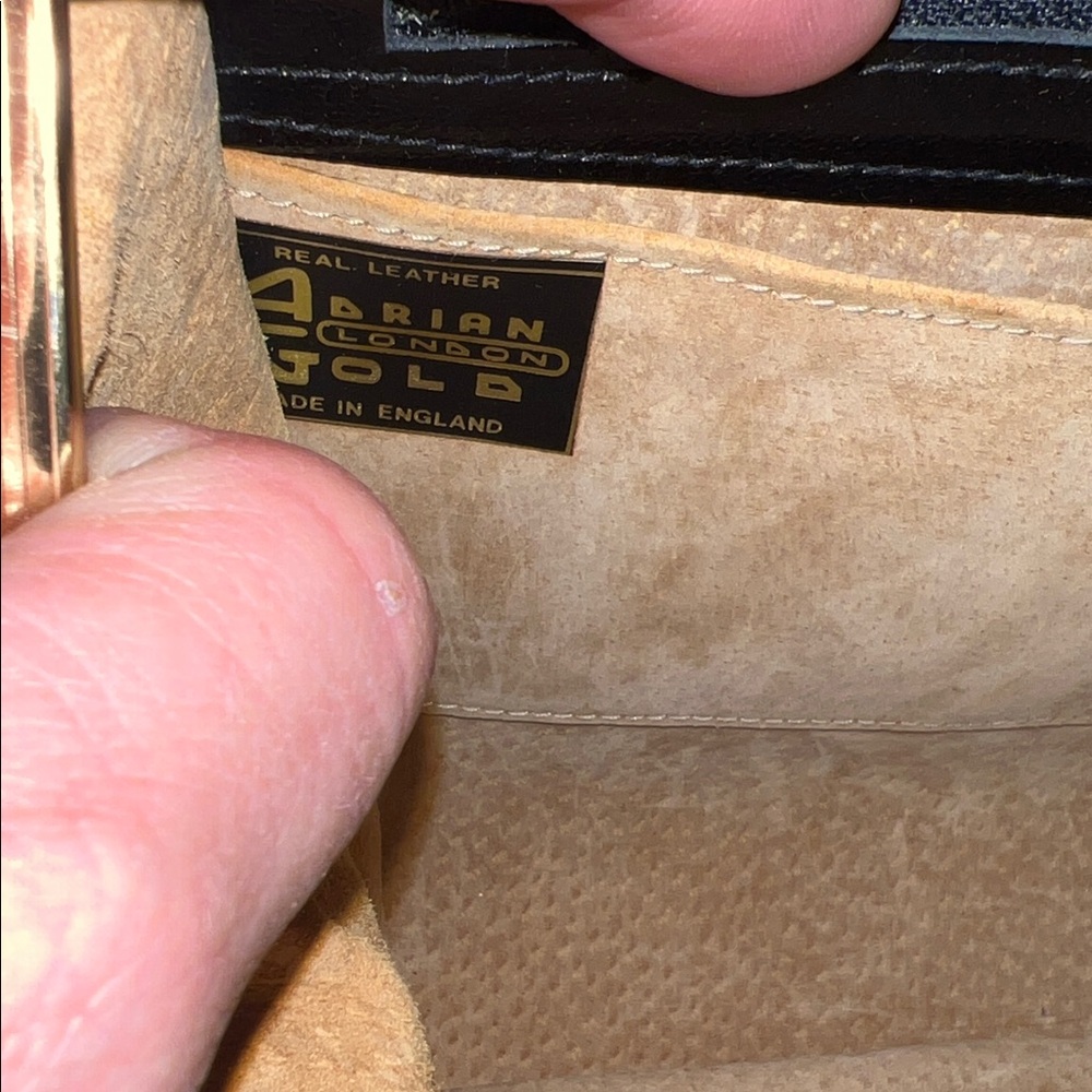 Adrian Gold London Real Leather Made In England Black Scalloped Top Handbag VTG - Picture 9 of 11